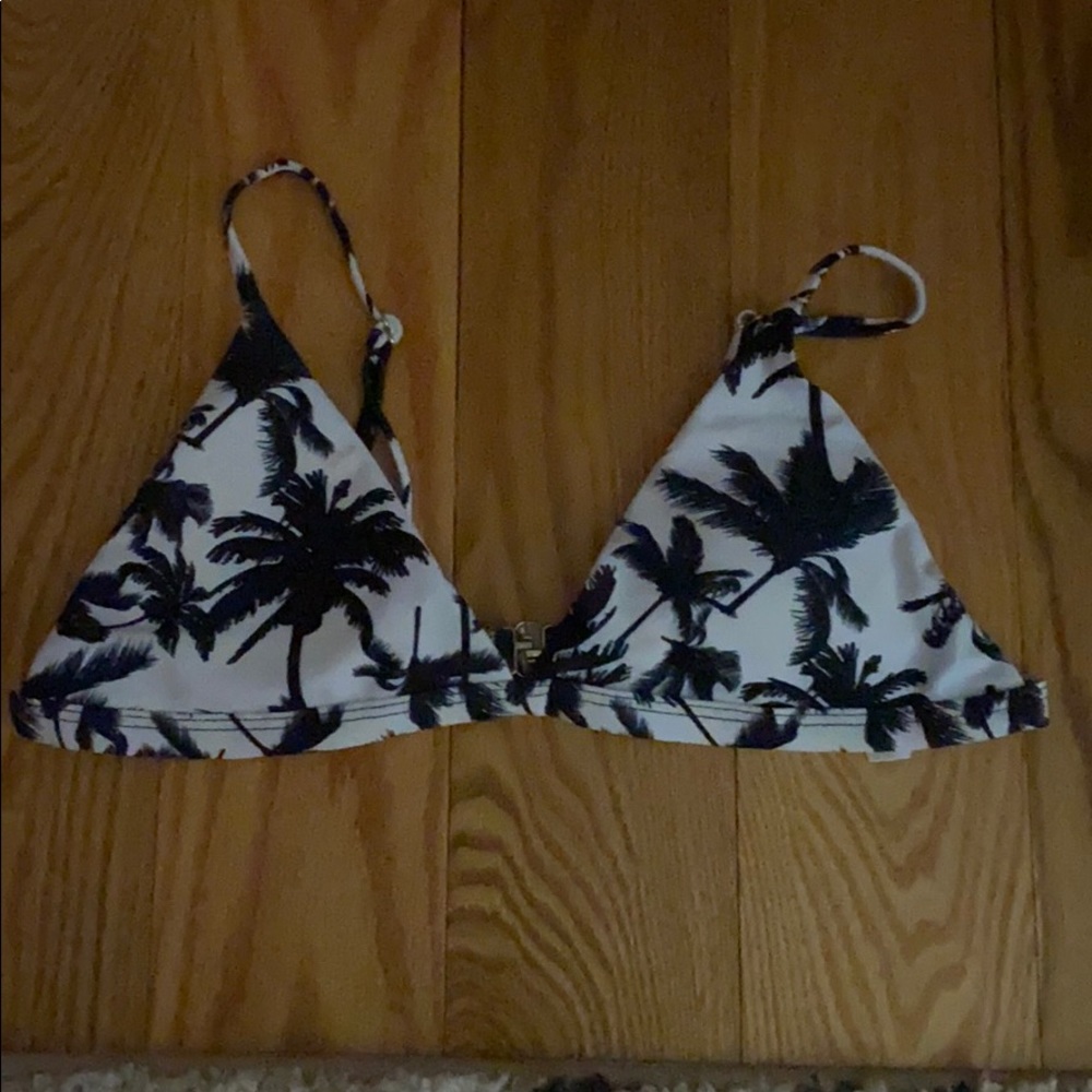Black and white palm tree bikini top